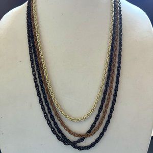 Vintage Trifari Tri Color Multi Strand Chain Link Necklace